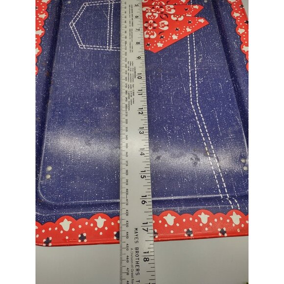 Vintage Denim Blue Jeans Red Bandana Rectangular Folding Metal Tin TV Tray, READ - Picture 14 of 16
